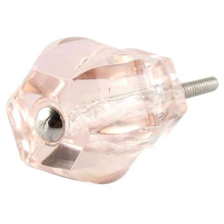 Pink Hexagon Glass Cut Cabinet Knob
